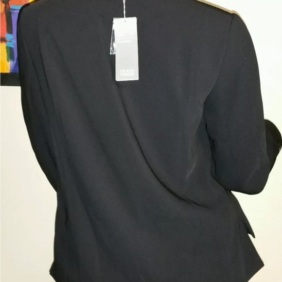 EILEEN FISHER 6P  BLACK TROPICAL SUITING WITH ECO POLY RNDNK STRGHT JKT  $358 - Picture 9 of 12
